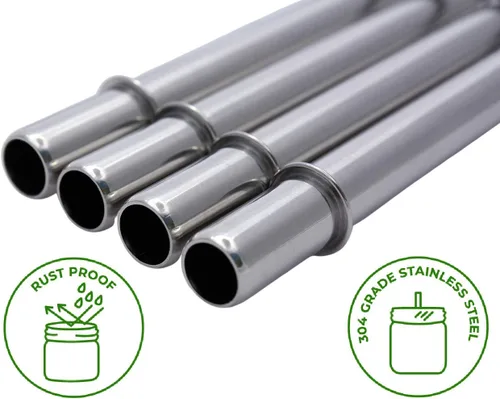 Vista 3 de Pajitas de metal de acero inoxidable de extremo redondeado medianas más seguras para tarros de pinta masón, tazas medianas o vasos de pinta