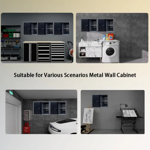 Vista 6 de Armario de pared de metal con puerta y 2 estantes extraíbles con cerradura para taller de garaje