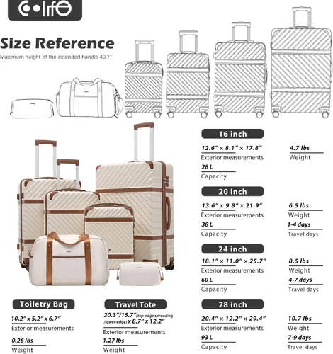Vista 7 de Coolife Juego de equipaje Maleta de mano Equipaje PC Hardshell Equipaje TSA Lock Spinner Ruedas Manija Telescópica, marino, Juego de 3 piezas