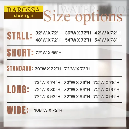 Vista 7 de Barossa Design - Cortina de ducha de tela impermeable para cabina de microfibra de calidad hotelera, 32" de ancho x 72" de alto, lavable a máquina