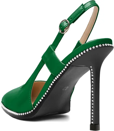 Vista 5 de Joseywade Sandalias de tacón alto con punta puntiaguda para mujer, sandalias de tacón alto con cuentas para fiesta, baile, zapatos de vestir de 4.5