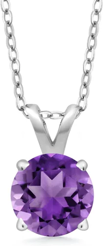 Vista 181 de Gem Stone King Collar con colgante solitario de plata de ley 925 de 0.236 in con piedra natal redonda Collar de 4 puntas para mujer Con cadena