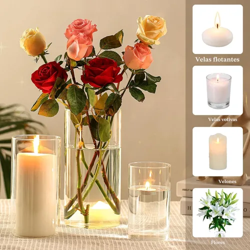 Vista 3 de PHOSPHOR Portavelas Hurricane para velas de pilar cilindros de vidrio transparente centros de mesa jarrones decoración de mesa centro de mesa