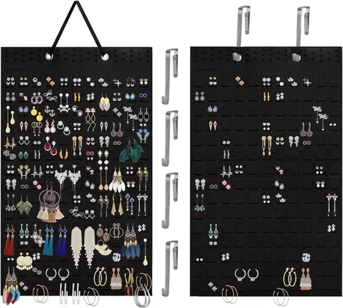 Vista 9 de Organizador de aretes colgantes, con capacidad para hasta 330 pares, soporte de pared de fieltro suave, organizador de aretes para mujeres y niñas