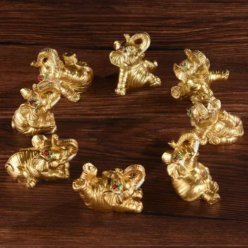 Vista 5 de BRASSTAR Estatua de resina Thai Eight Elephants 1.8" Home Office Feng Shui Decor Collection Figurine Love Wealth Luck Gather PTZD048 (dorado)