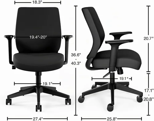Vista 2 de Staples - Silla ergonómica para tareas, tela, color negro, base giratoria