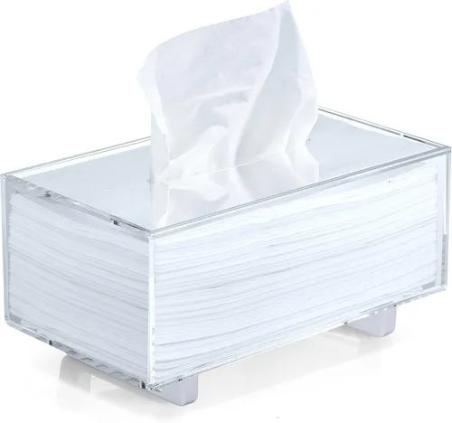 Vista 6 de YoBa Caja de pañuelos de acrílico negro grueso, dispensador cuadrado de caja de pañuelos con patas de aluminio chapado en oro para baño, cocina