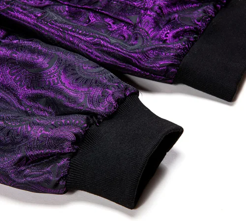 Vista 6 de YOHOWA Chaqueta de lentejuelas para hombre, ligera, cortavientos, estampado de cachemira, corte ajustado, abrigo de bombardero resistente al viento