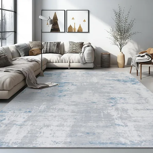 Vista 23 de Auemtyn Alfombra de área de 8 x 10 pies para sala de estar, alfombra lavable con parte trasera antideslizante, alfombra de pelo bajo para gris