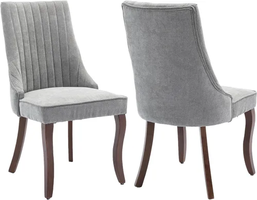 Vista 19 de Juego de 2 sillas de comedor modernas de mediados de siglo, tapizadas de tela beige, sillas de cocina y comedor, sillas de cocina con patas
