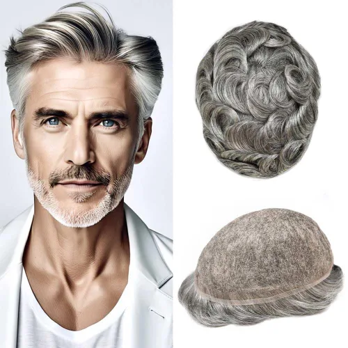 Vista 63 de Completo suizo encaje tupé para hombres pieza de pelo real sistema de reemplazo de cabello humano para hombres Toupee Hairpieces para hombres 7x9