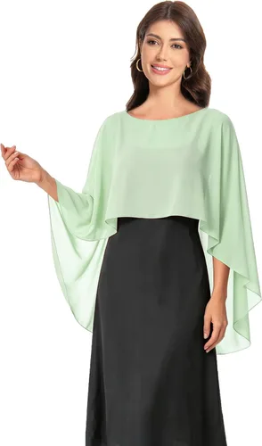 Vista 13 de Baoqiya Women's Shawls and Wraps for Evening Dresses Chiffon Cape verde ( Bean Green )