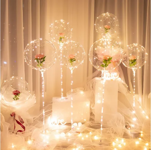 Vista 7 de 10 PAQUETES de Globos LED Bobo, Globos Transparentes con Luz LED, Globos de Burbujas Brillantes Estilo Helio con Luces de Cuerda para Decoraciones
