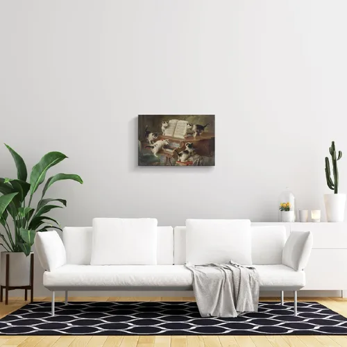 Vista 4 de Lienzo decorativo para pared, diseño de gatos divertidos, impresión de animales de granja, pintura de recital de gatitos, obra de arte enmarcada