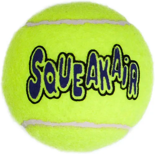 Vista 6 de KONG - Pelota Squeakair - Juguete para perros, pelota de tenis premium con suave chasquido, suave para los dientes (Pequeño (paquete de 6))