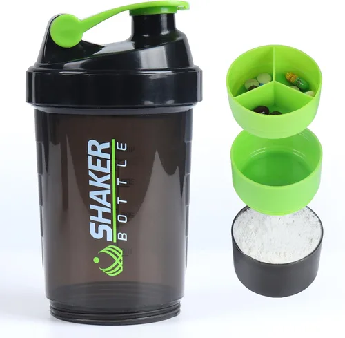 Vista 10 de Botella agitadora de proteínas, botella de agua deportiva, botella a prueba de fugas para mezclador de proteínas, antideslizante de 3 capas de 3