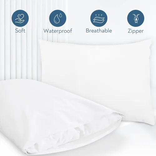 Vista 4 de Paquete de 4 protectores de almohada impermeables, de 20 x 26 pulgadas, con cremallera, tamaño estándar, transpirable, impermeable, fundas