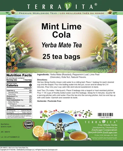 Vista 2 de Té Yerba Mate de Cola y Menta Lima (25 bolsitas de té, ZIN: 569010)