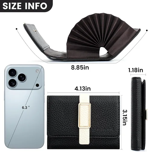 Vista 3 de Pomelo Best Cartera RFID para mujer, pequeña funda de cuero con cremallera y 11 ranuras para tarjetas, Negro, Classic