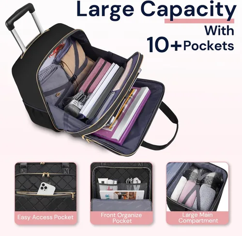 Vista 3 de Ytonet Bolsa para portátil con ruedas para mujer, Negro -, Bolsa con ruedas para laptop