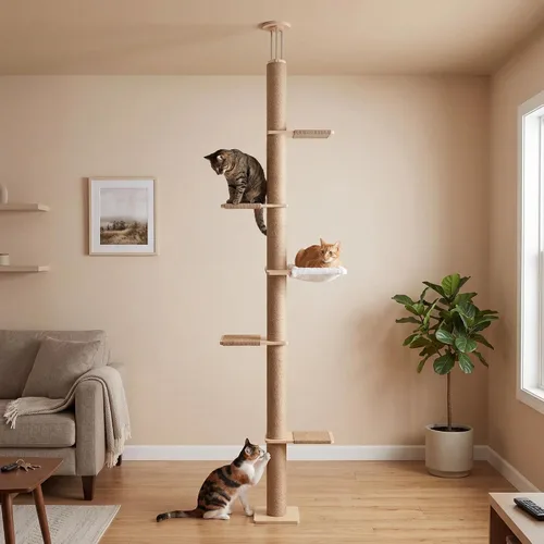 Vista 10 de Cat Wall Shelves Set with 2 Washable Beds & 4.92FT Scratching Post