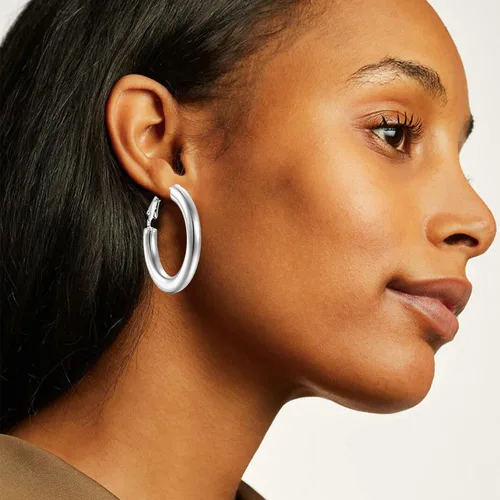 Vista 6 de Gold Chunky Hoop Earrings For Women Girls Stainless Steel Tube Hoop Earrings 14k Gold Plated Thick Hoop Earrings