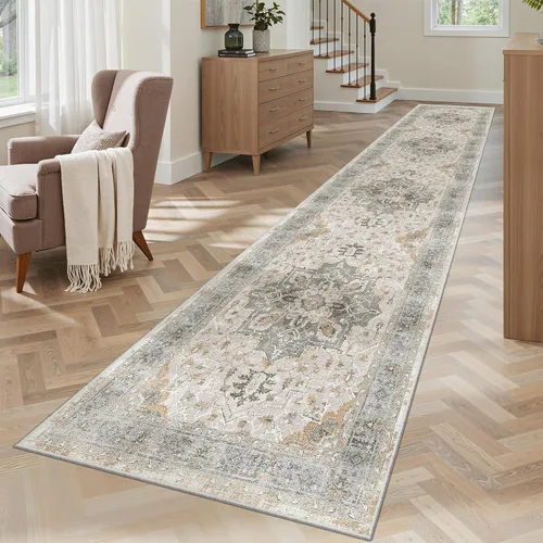 Vista 32 de Madane Alfombra lavable de 2 x 3 pies, alfombra de entrada pequeña, antideslizante, vintage, para entrada interior, alfombra de pelo bajo