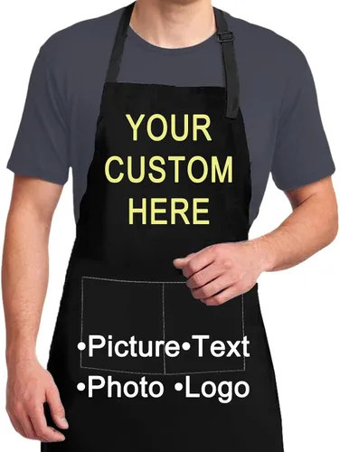 Vista 10 de Delantales personalizados para mujeres y hombres, delantal personalizado con bolsillos, imagen, texto, logotipo, delantales de cocina