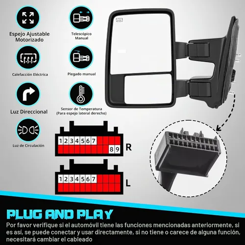 Vista 3 de Espejos de remolque con calefacción eléctrica ahumada compatibles con Ford Super Duty (2008-2016), espejos laterales de remolque extendidos