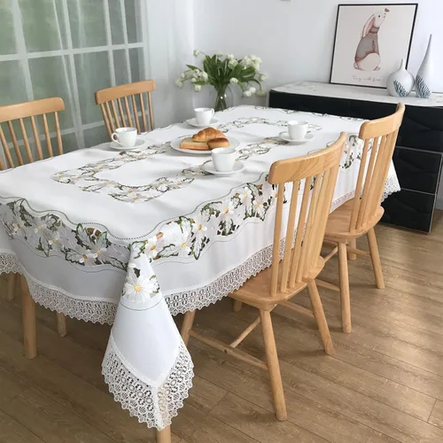 Vista 14 de Mantel bordado para decoración de encaje a prueba de polvo, sin arrugas, lavable, floral, rectangular, para cocina, comedor, vacaciones, cumpleaños
