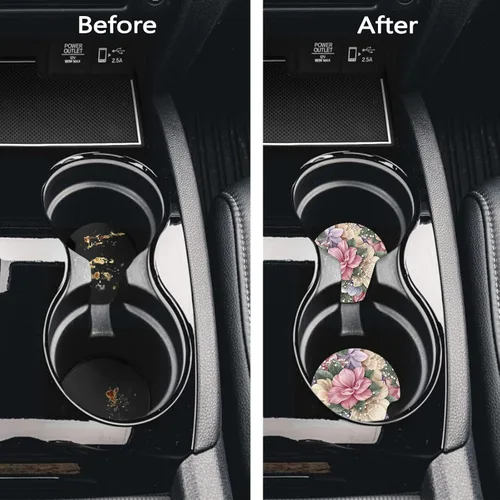Vista 6 de Posavasos de automóvil para portavasos de automóvil, paquete de 2 posavasos antideslizantes universales de goma para mujeres y hombres, accesorios