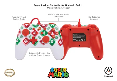 Vista 4 de PowerA Wired Controller for Nintendo Switch - Mario Holiday Sweater