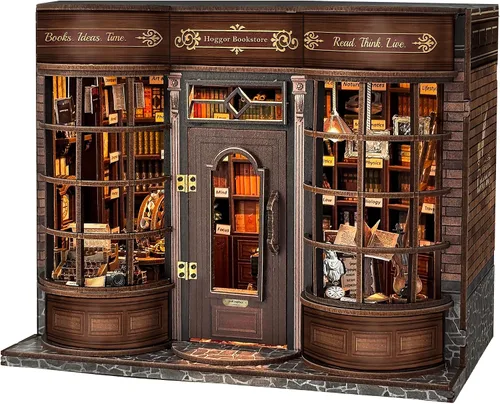 Vista 9 de Kit de rincón de libros mágico - Kit de casa de muñecas en miniatura DIY para adultos y adolescentes, rompecabezas de madera 3D para estantería