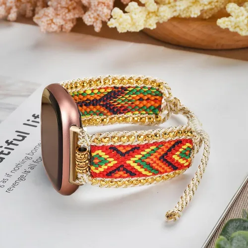 Vista 2 de Correa de nailon trenzada estilo bohemio retro compatible con Fitbit Versa 3/Versa 4/Sense 2/Fitbit Sense Bandas para mujeres y hombres, correa