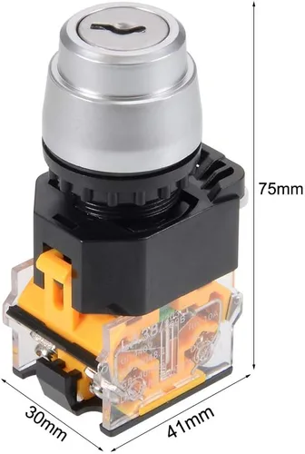 Vista 2 de uxcell 1 unids 0.866 in 2 posición clave bloqueo botón interruptor con teclas tono plateado NO/NC