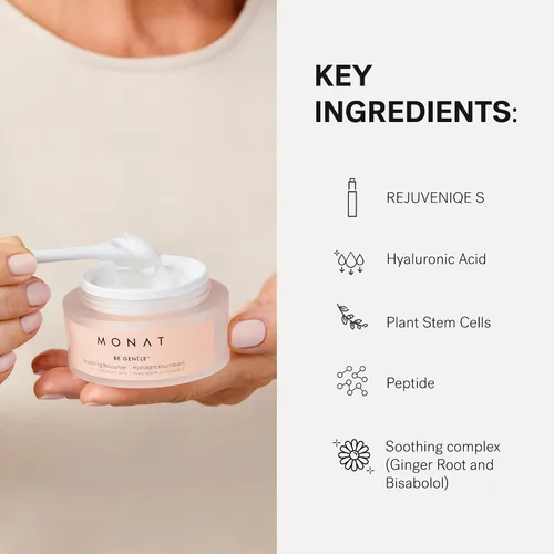 Vista 5 de MONAT Be Gentle Nourishing Moisturizer - Hidratante facial con ácido hialurónico y células madre vegetales. Crema hidratante nutritiva