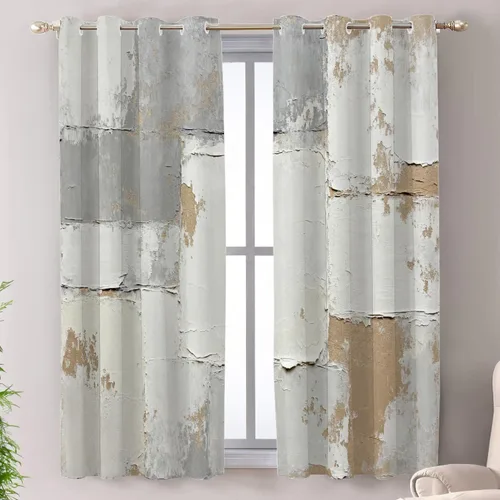 Vista 206 de Shrahala Beige and Orange Abstract Art Brushstrokes Blackout Curtain Tiers, Abstract Oil Paint Kitchen Valance Light Blocking Tier Drapes with Rod