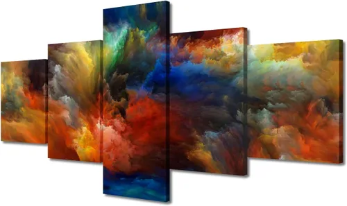 Vista 48 de Pintura en lienzo colorida para sala de estar, 5 paneles, impresiones abstractas sobre lienzo, arte de pared para sala de estar, dormitorio