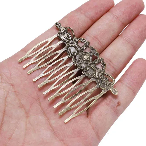 Vista 7 de 5 unids/lote 52 × 2.205 in pasadores de bronce antiguo dientes horquillas de metal hallazgos DIY peine de pelo suministros para la fabricación