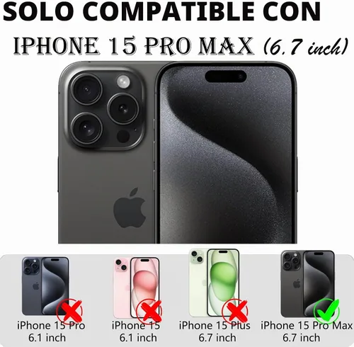Vista 7 de Funda para iPhone 15 Pro Max con 2 protectores de pantalla, protección contra caídas a prueba de golpes, cuerpo completo, resistente, 3 capas, Negro
