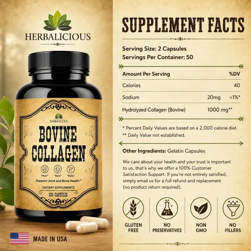 Vista 6 de HERBALICIOUS Suplementos de colágeno bovino para hombres y mujeres Péptidos de colágeno bovino hidrolizados alimentados con pasto Soporte