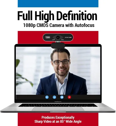 Vista 4 de Vidpro Cámara web CM-HD 1080P Full HD con micrófono integrado y mini trípode, cámara web USB FOV de 85 grados con filtro de cancelación de ruido