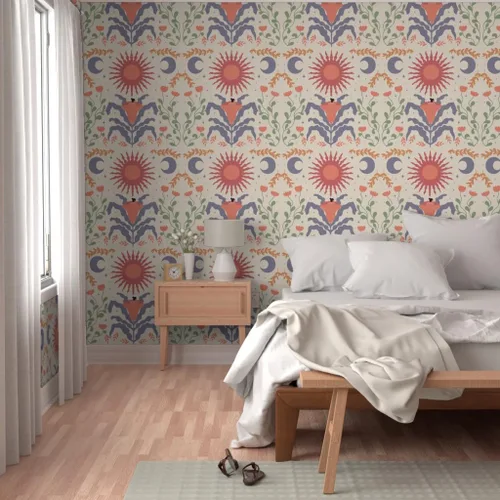 Vista 5 de Muestra de papel tapiz extraíble – Estrella moderna abstracta Sol Luna Geométrico Boho Celestial Personalizado Papel pintado pre-pegado por