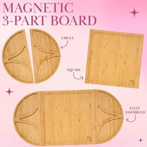 Vista 4 de Juego de tabla para embutidos y bandeja de servir Paris Hilton, tabla de bambú magnética y personalizable con utensilios para queso, set de 7