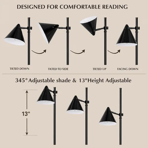 Vista 3 de HarvestLand Noah 59" Marble Black Floor Lamp, Adjustable Reading Lamp 59"H Floor Lamp, Modern Standing Reading Lamp for Living Room, Bedroom,Home