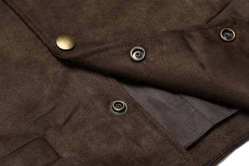 Vista 4 de COOFANDY Chaleco de traje de cuero de gamuza para hombre, chaleco occidental casual, chaleco ajustado