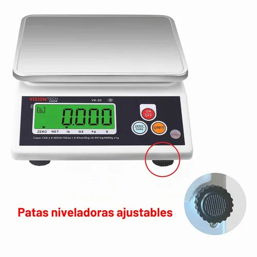 Vista 4 de VisionTechShop VK-2D - Báscula de cocina de alimentos de alta calidad de 0.00 oz, conmutable en libras/oz/kg/g, báscula de alimentos con placa
