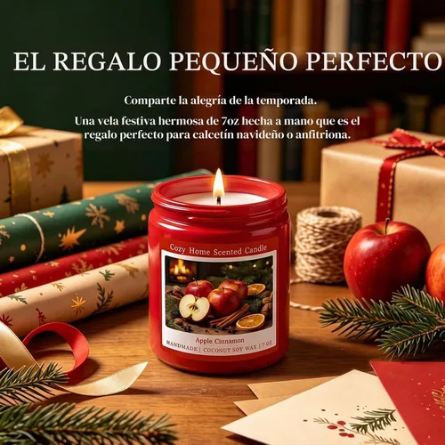 Vista 7 de Homsolver Vela perfumada de canela de manzana de 7 onzas, vela navideña para otoño, invierno y Navidad para el hogar, mezcla de cera de soja de coco
