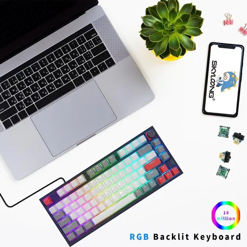 Vista 4 de SKYLOONG Teclado mecánico GK75 TKL - Teclado para juegos intercambiable en caliente 75% RGB - Teclas PBT de doble disparo - Teclado programable