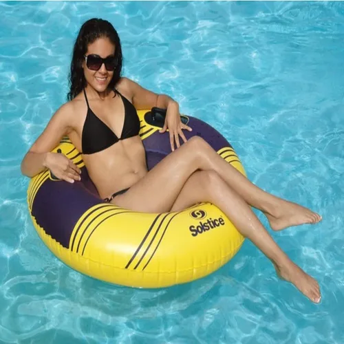 Vista 2 de Anillo de piscina inflable de solsticio a rayas - 42 pulgadas - Amarillo y azul